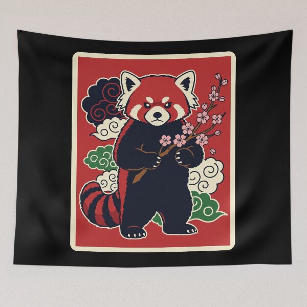 Item preview, Red Panda with Cherry Blossoms in Traditional Japanese Style designed and sold by JordynLadukeg65.