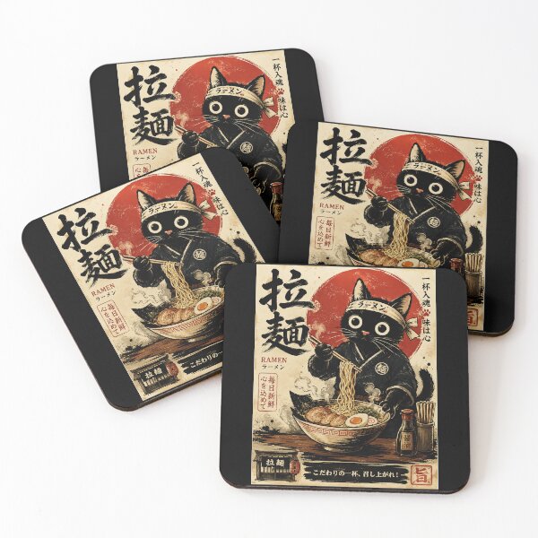 Item preview, Cute Black Ramen Cat in Retro Japanese Food Poster designed and sold by ferminhays.