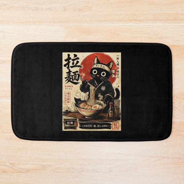 Item preview, Cute Black Ramen Cat in Retro Japanese Food Poster designed and sold by ferminhays.