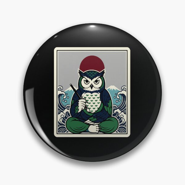 Item preview, Meditating Owl Illustration with Ocean Waves and Mountain Scenery designed and sold by JordynLadukeg65.