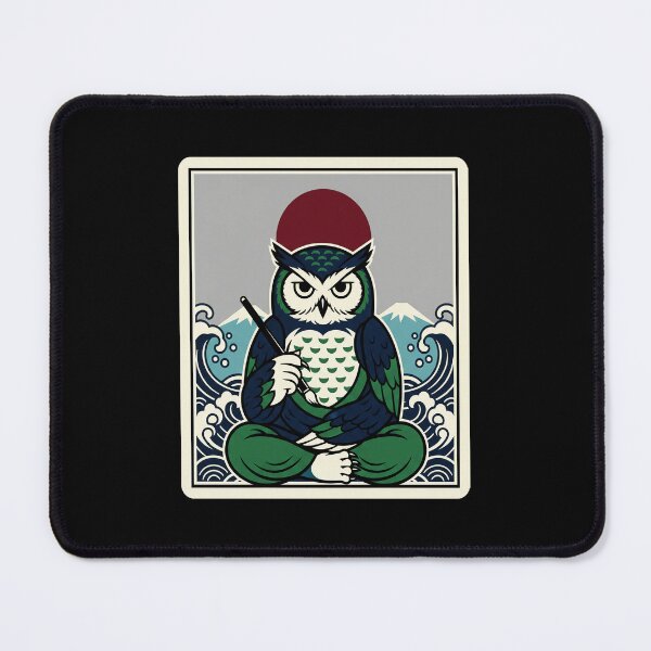 Item preview, Meditating Owl Illustration with Ocean Waves and Mountain Scenery designed and sold by JordynLadukeg65.