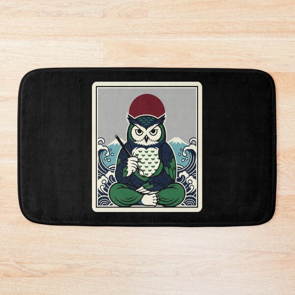 Item preview, Meditating Owl Illustration with Ocean Waves and Mountain Scenery designed and sold by JordynLadukeg65.