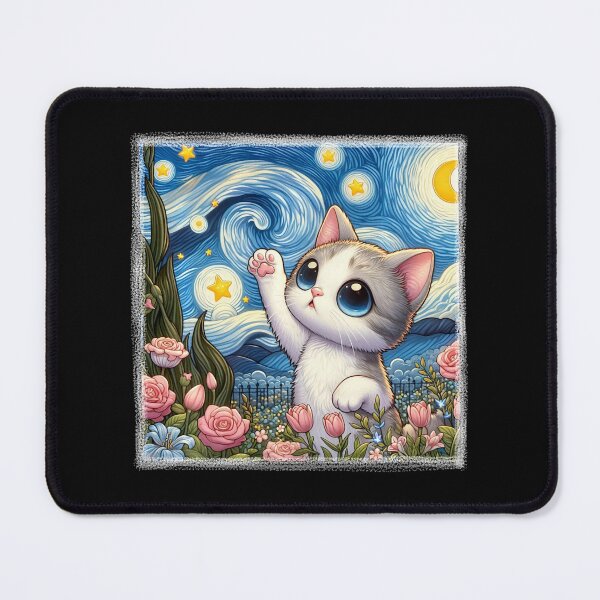 Item preview, Starry Night Kawaii Cat Van Gogh Garden Roses Tulips Lilies  designed and sold by Littermin.