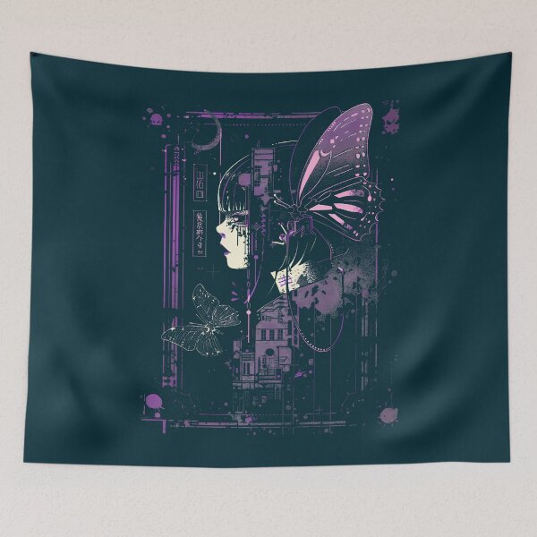 Item preview, Anime Japanese Goth Cyberpunk City Butterfly Art Fantasy T-Shirt designed and sold by KaidenceHeple.