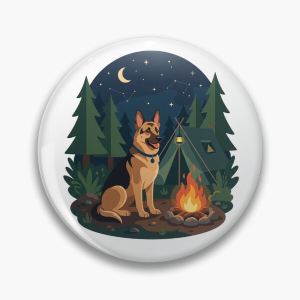 Item preview, German Shepherd Camping Campfire Wilderness Dog designed and sold by PictoVibe.