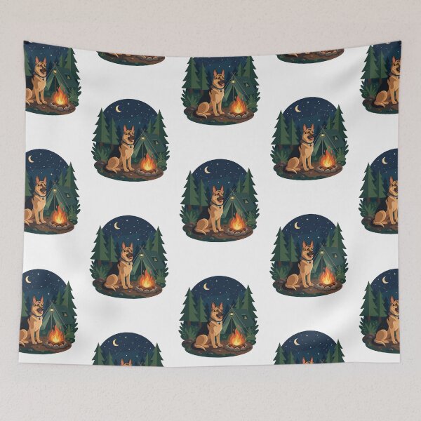 Item preview, German Shepherd Camping Campfire Wilderness Dog designed and sold by PictoVibe.