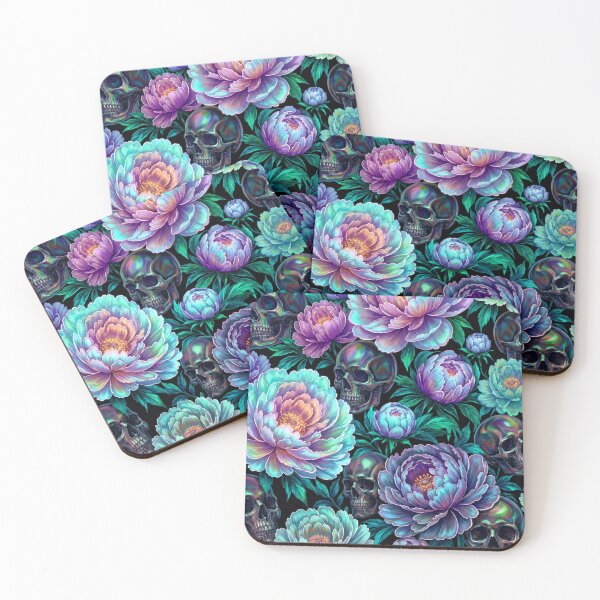Item preview, Goth Holographic Skulls and Flowers Pattern designed and sold by BeJolley.