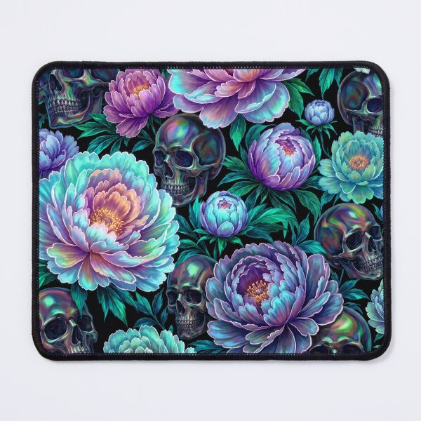 Item preview, Goth Holographic Skulls and Flowers Pattern designed and sold by BeJolley.