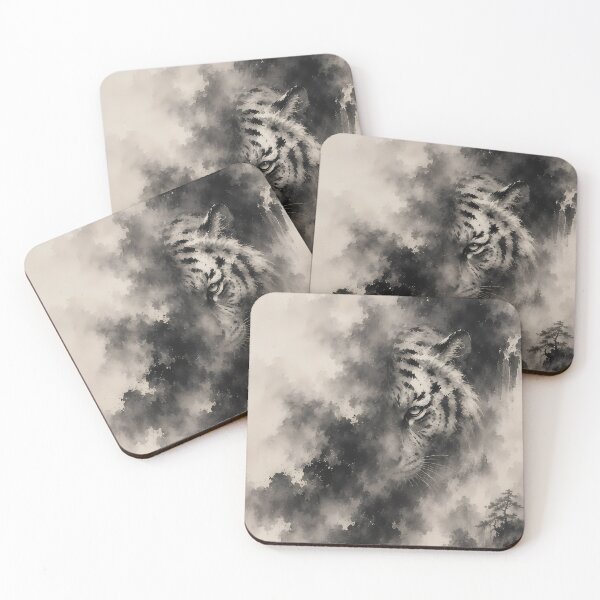 Item preview, Breaking Through the Mist – Ink White Tiger Art designed and sold by ManJiangHong.