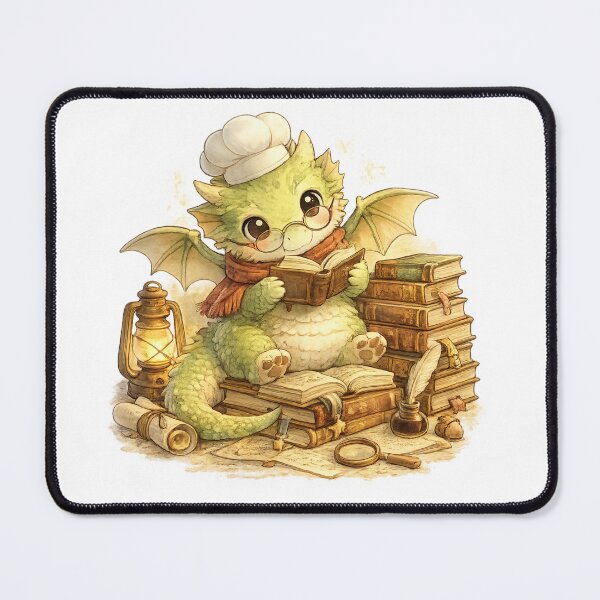Item preview, Dragon Librarian – Cute Book Dragon in Magical Library Kawaii Fantasy Illustration designed and sold by MrDev.