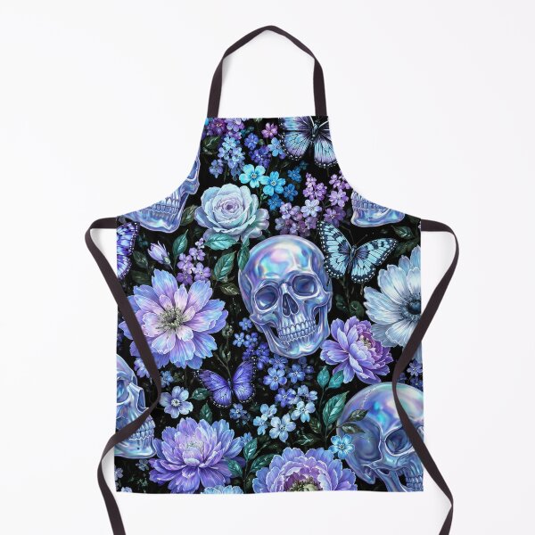 Item preview, Holographic Goth Blue Skulls and Butterflies Floral Pattern designed and sold by BeJolley.