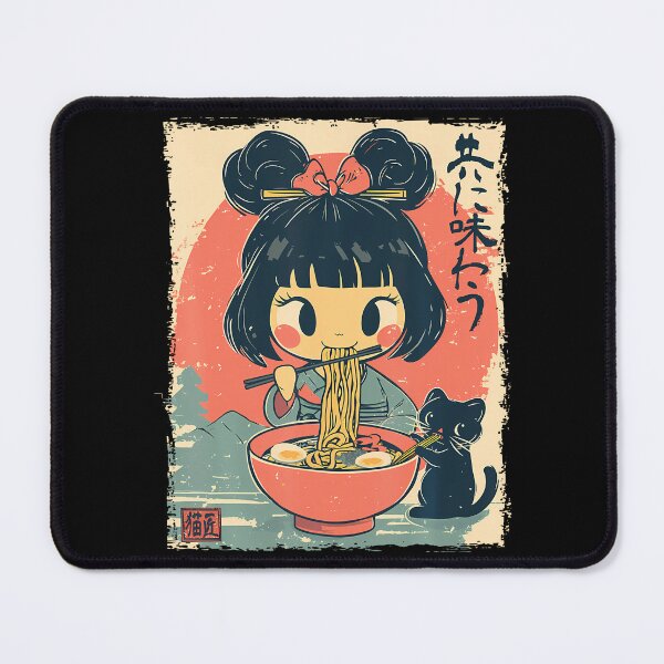 Item preview, Cute Kawaii Japanese Girl And Cat Eating Ramen Anime T-Shirt designed and sold by GabrielaPeterse.