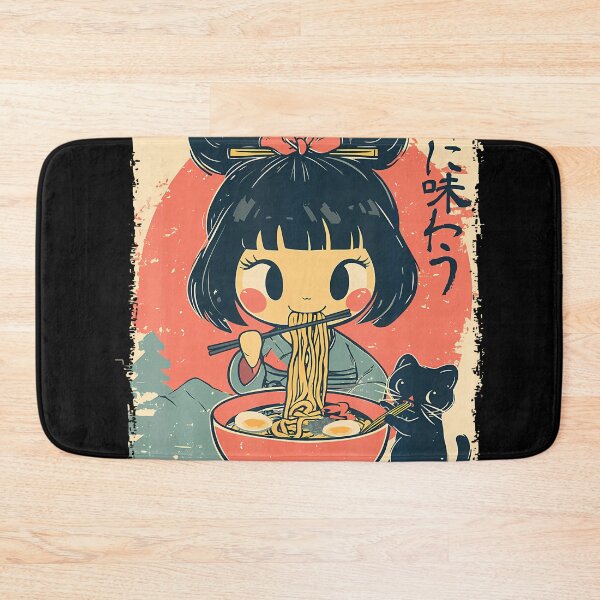 Item preview, Cute Kawaii Japanese Girl And Cat Eating Ramen Anime T-Shirt designed and sold by GabrielaPeterse.