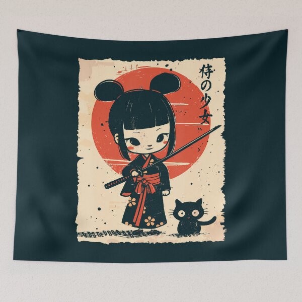 Item preview, Cute Kawaii Samurai Girl With Katana  Cat Japanese Anime T-Shirt (2) designed and sold by GabrielaPeterse.