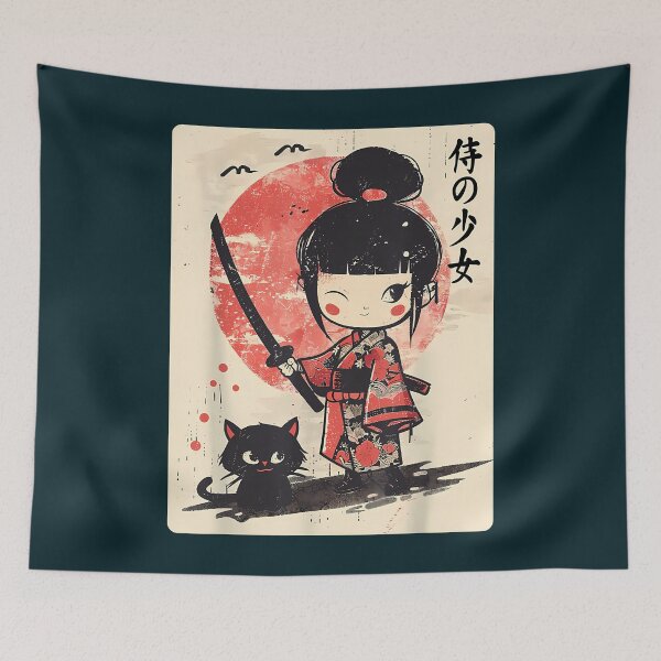 Item preview, Cute Kawaii Samurai Girl With Katana  Cat Japanese Anime T-Shirt designed and sold by GabrielaPeterse.