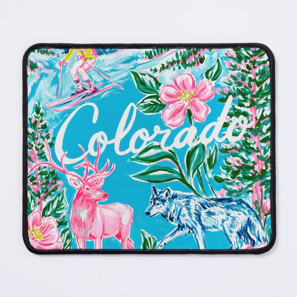 Item preview, Colorado Adventure | Colorful Mountains, Elk, Wolf & Skier Design designed and sold by ThePreppyArtist.