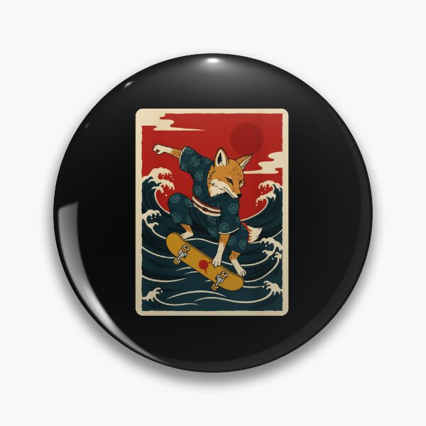 Item preview, Fox Skateboard Rider Across Ocean Waves in Vintage Japanese Style designed and sold by JordynLadukeg65.