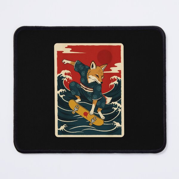Item preview, Fox Skateboard Rider Across Ocean Waves in Vintage Japanese Style designed and sold by JordynLadukeg65.