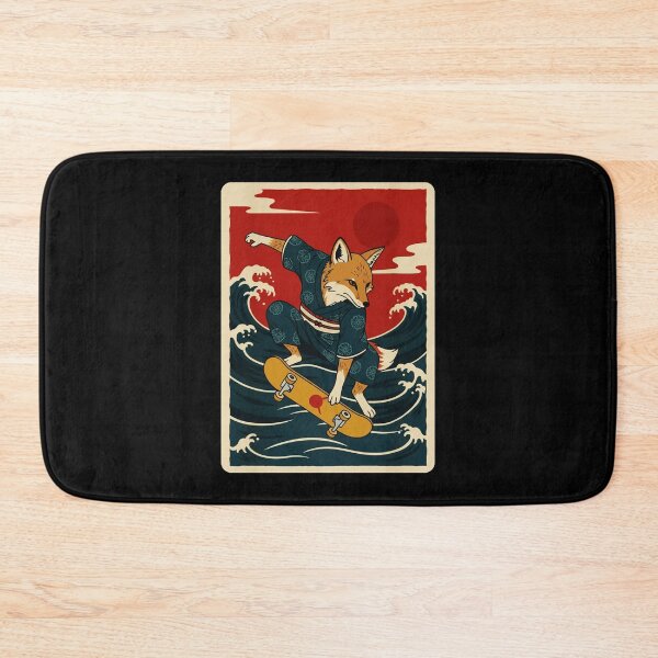 Item preview, Fox Skateboard Rider Across Ocean Waves in Vintage Japanese Style designed and sold by JordynLadukeg65.