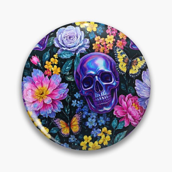 Item preview, Holographic Goth Purple Skulls and Butterflies Floral Pattern designed and sold by BeJolley.