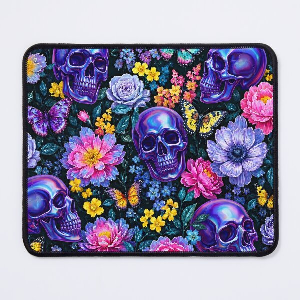 Item preview, Holographic Goth Purple Skulls and Butterflies Floral Pattern designed and sold by BeJolley.