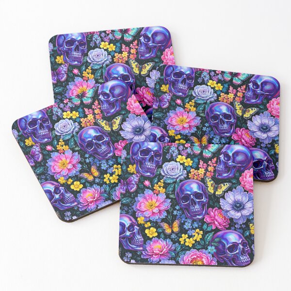 Item preview, Holographic Goth Purple Skulls and Butterflies Floral Pattern designed and sold by BeJolley.