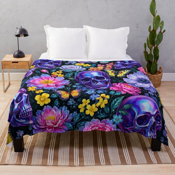 Item preview, Holographic Goth Purple Skulls and Butterflies Floral Pattern designed and sold by BeJolley.