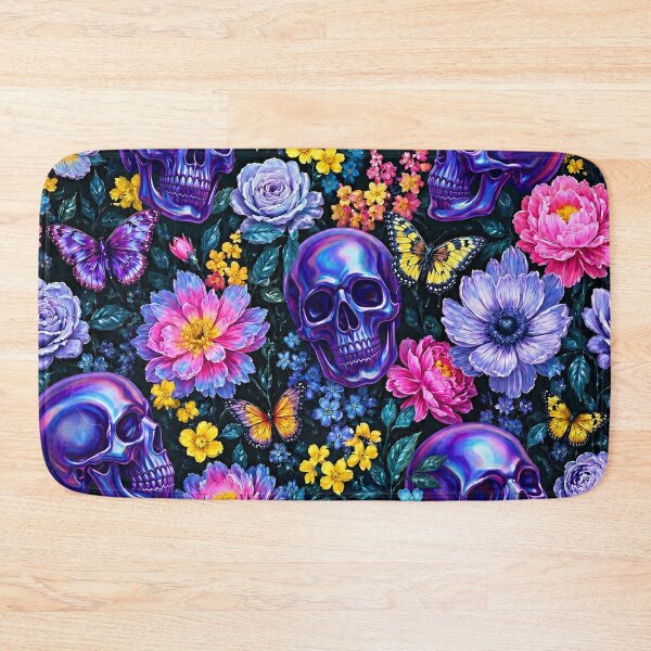 Item preview, Holographic Goth Purple Skulls and Butterflies Floral Pattern designed and sold by BeJolley.