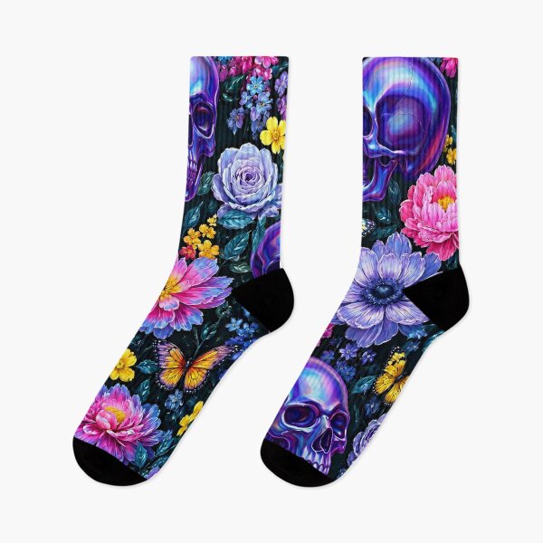 Item preview, Holographic Goth Purple Skulls and Butterflies Floral Pattern designed and sold by BeJolley.