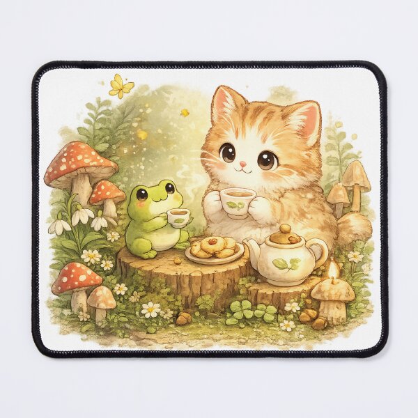 Item preview, Frog's Best Friend Cat – Cute Cat and Frog Tea Party in Whimsical Woodland designed and sold by MrDev.