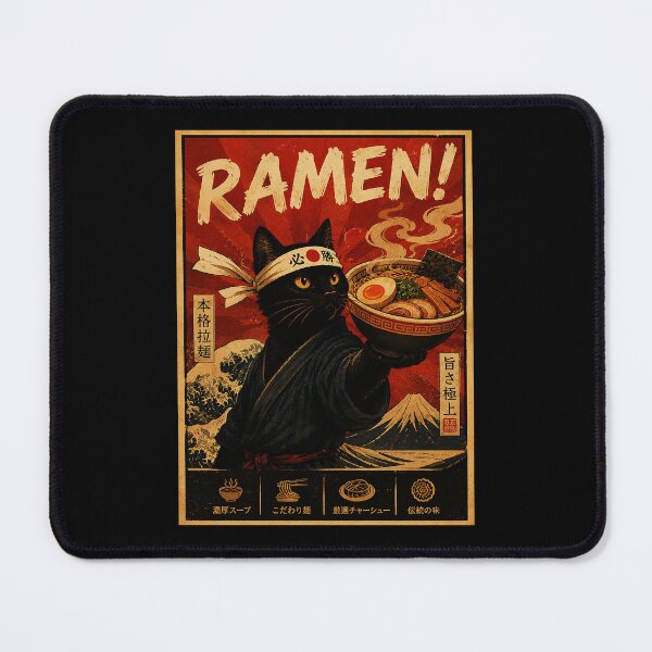 Item preview, Black Cat Serving Steaming Ramen in Vintage Japanese Poster Style designed and sold by ferminhays.