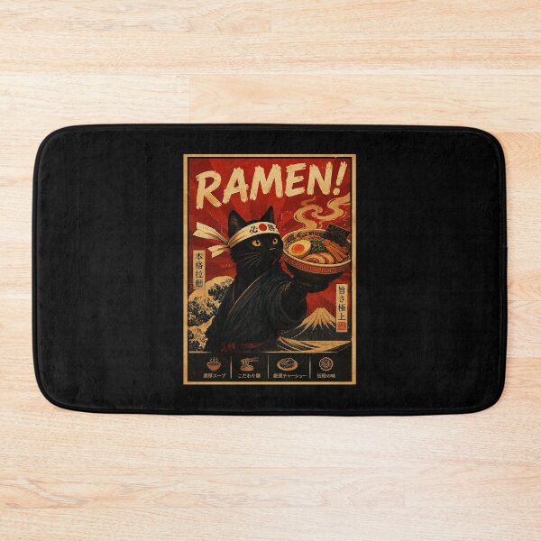 Item preview, Black Cat Serving Steaming Ramen in Vintage Japanese Poster Style designed and sold by ferminhays.