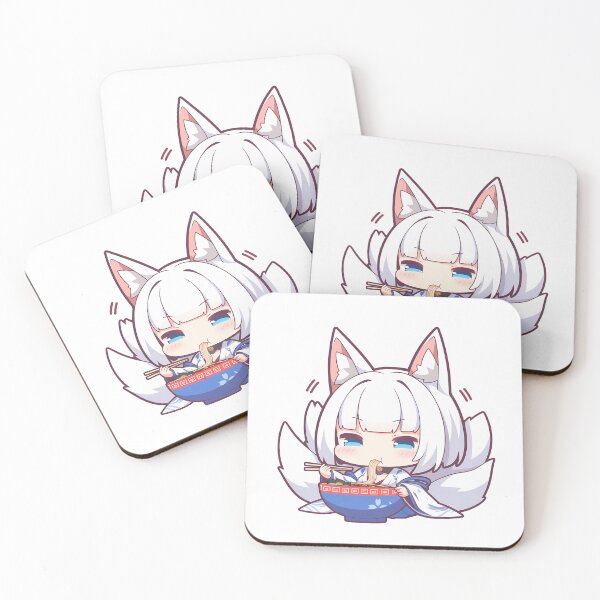 Artikelvorschau, Kaga Azur Lane Chibi Ramen Fox Vibes Nudelschlürfen entworfen und verkauft von mildaclairmo.