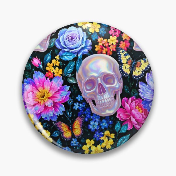 Item preview, Holographic Goth Pearl Skulls and Butterflies Floral Pattern designed and sold by BeJolley.