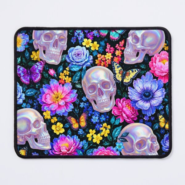 Item preview, Holographic Goth Pearl Skulls and Butterflies Floral Pattern designed and sold by BeJolley.