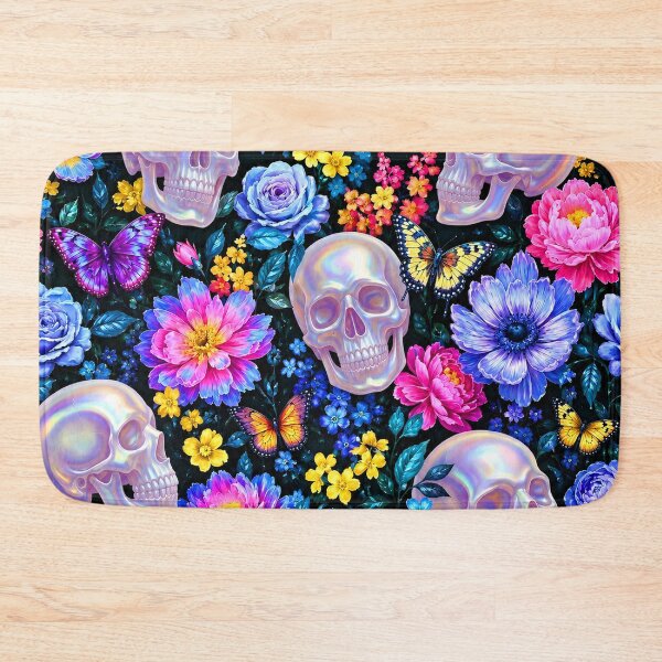 Item preview, Holographic Goth Pearl Skulls and Butterflies Floral Pattern designed and sold by BeJolley.