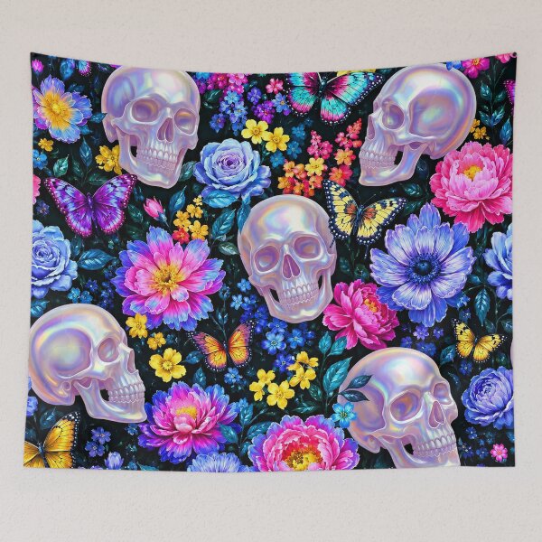 Item preview, Holographic Goth Pearl Skulls and Butterflies Floral Pattern designed and sold by BeJolley.