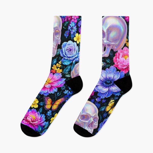 Item preview, Holographic Goth Pearl Skulls and Butterflies Floral Pattern designed and sold by BeJolley.