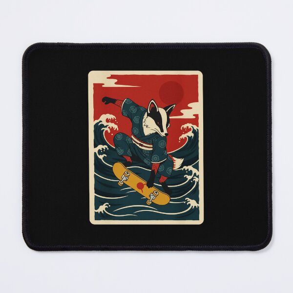 Item preview, Skateboarding Badger Riding Ocean Waves in Retro Japanese Style designed and sold by JordynLadukeg65.