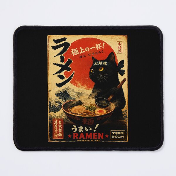 Item preview, Black Cat Ramen Poster with Vintage Japanese Restaurant Vibes designed and sold by ferminhays.