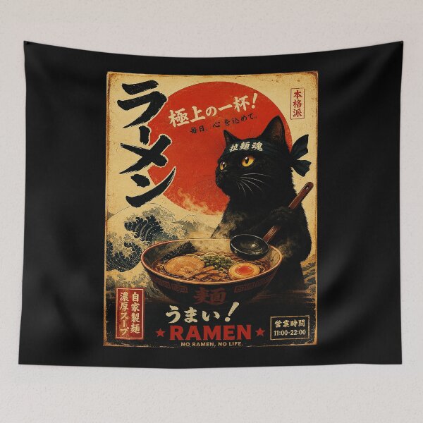 Item preview, Black Cat Ramen Poster with Vintage Japanese Restaurant Vibes designed and sold by ferminhays.