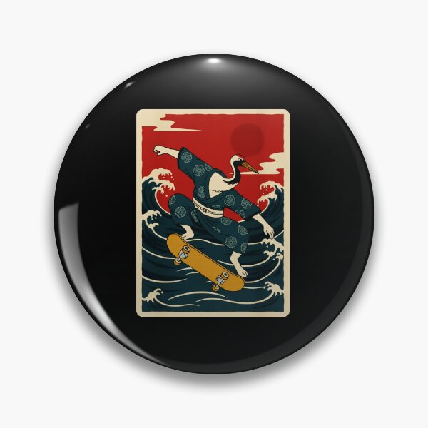 Item preview, Crane Skateboarder Riding Ocean Swells in Vintage Japanese Style designed and sold by JordynLadukeg65.