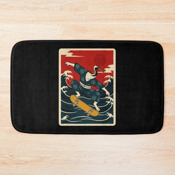 Item preview, Crane Skateboarder Riding Ocean Swells in Vintage Japanese Style designed and sold by JordynLadukeg65.