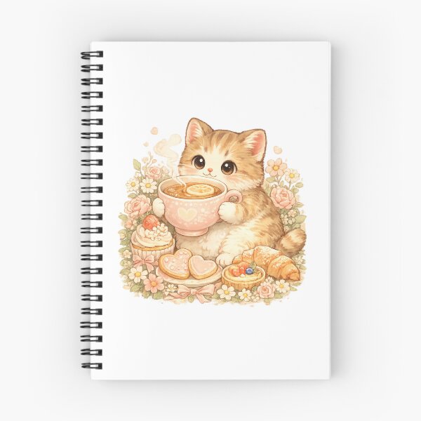 Item preview, Tea Time Cat – Cute Chubby Cat with Giant Teacup Cottagecore Illustration designed and sold by MrDev.