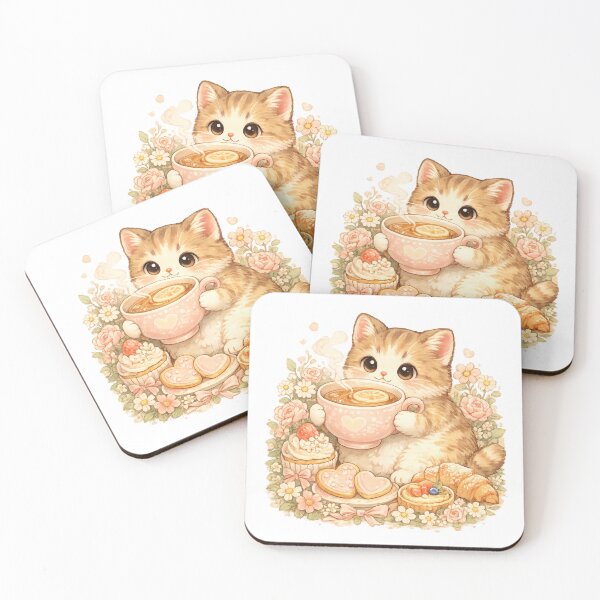 Item preview, Tea Time Cat – Cute Chubby Cat with Giant Teacup Cottagecore Illustration designed and sold by MrDev.