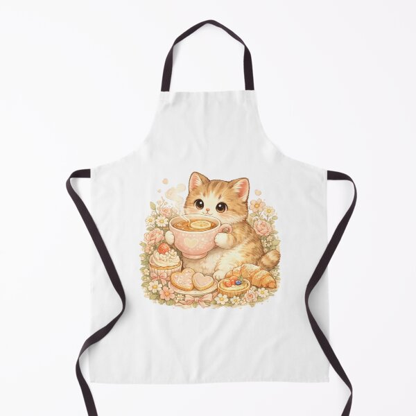 Item preview, Tea Time Cat – Cute Chubby Cat with Giant Teacup Cottagecore Illustration designed and sold by MrDev.