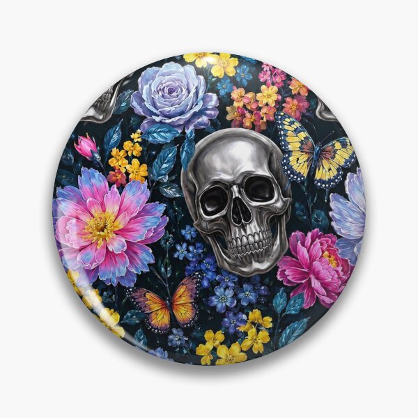 Item preview, Holographic Goth chrome Skulls and Butterflies Floral Pattern designed and sold by BeJolley.