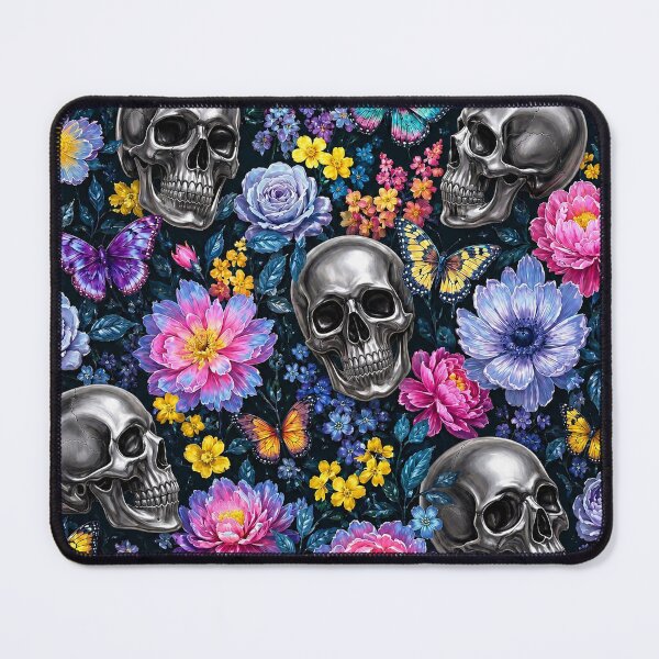 Item preview, Holographic Goth chrome Skulls and Butterflies Floral Pattern designed and sold by BeJolley.