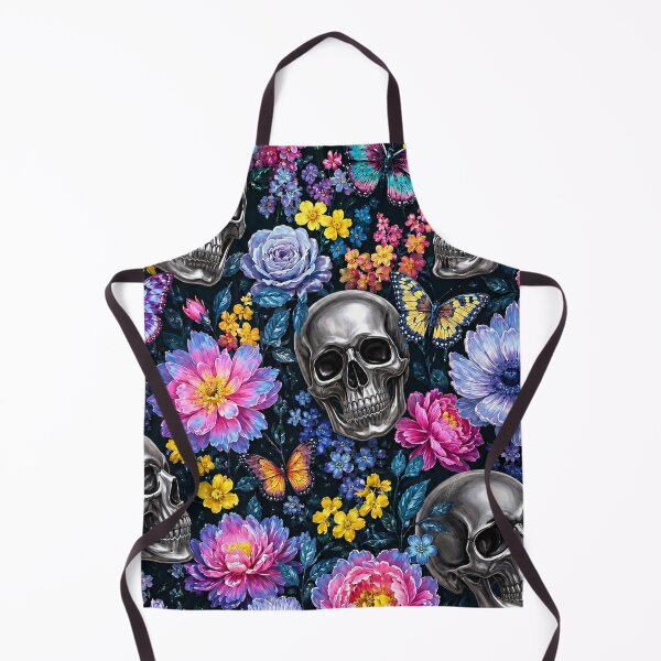 Item preview, Holographic Goth chrome Skulls and Butterflies Floral Pattern designed and sold by BeJolley.