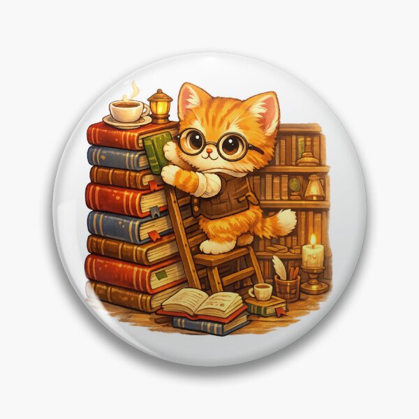 Item preview, Tiny Librarian Cat – Adorable Book Lover Kitten Reading Room Cartoon designed and sold by MrDev.